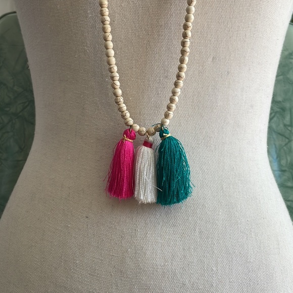 Set of gemstone, petrified wood and tassel statement necklaces - Picture 2 of 7